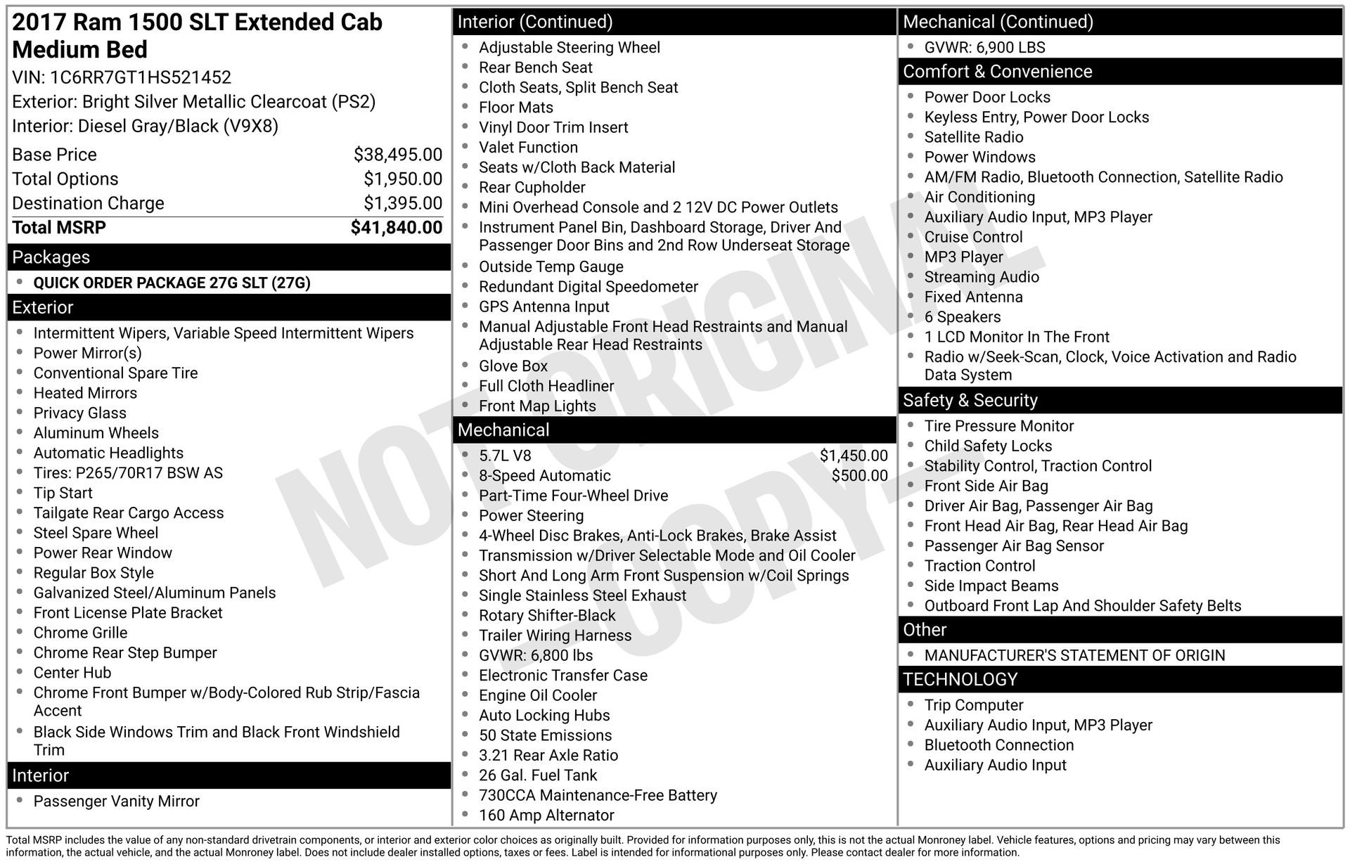 2017 RAM 1500 SLT Quad Cab 4x4 6'4' Box