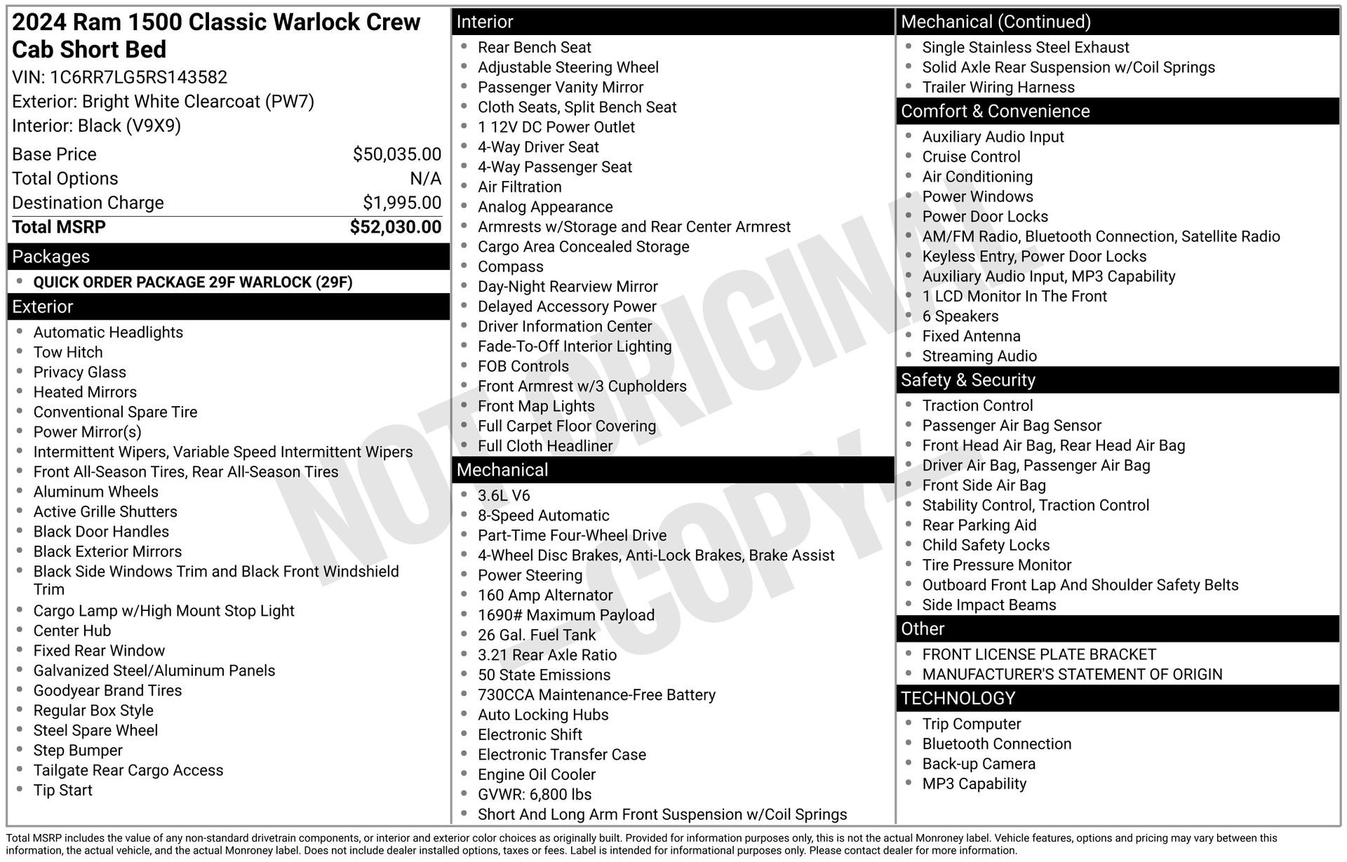 2024 RAM 1500 Classic Warlock Crew Cab 4x4 5'7' Box