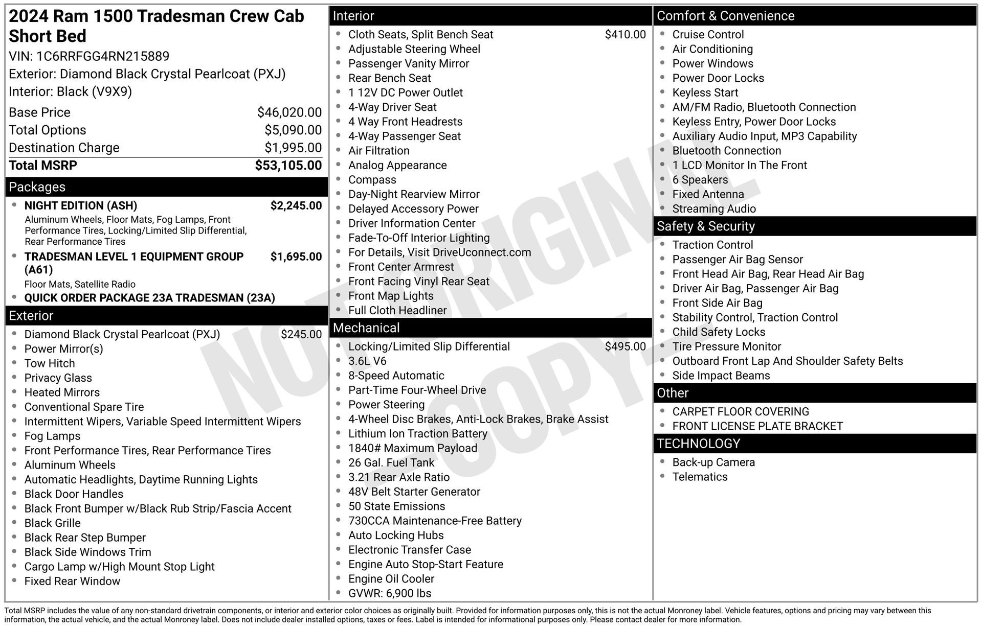 2024 RAM 1500 Tradesman Crew Cab 4x4 5'7' Box