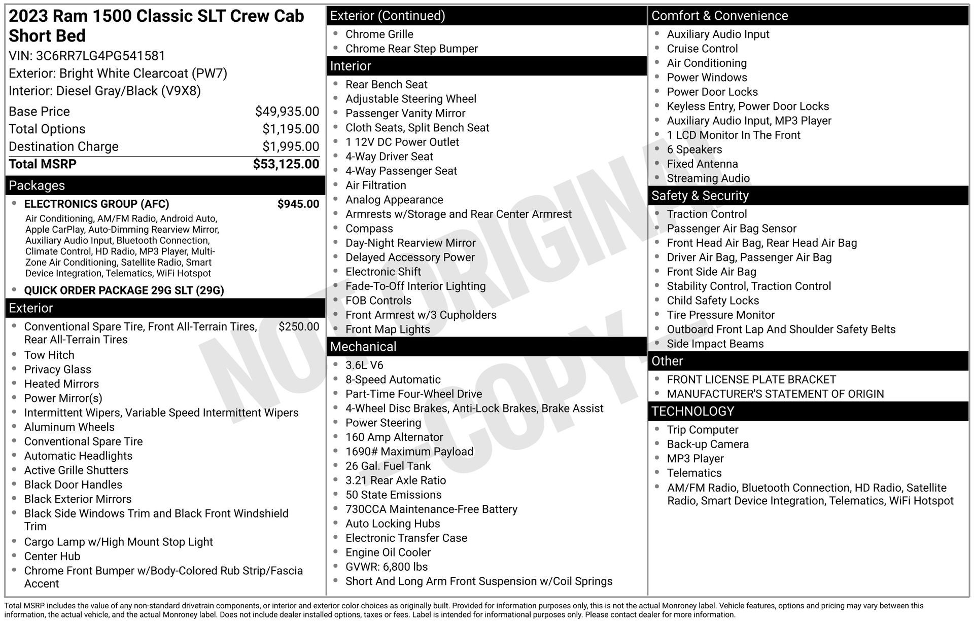 2023 RAM 1500 Classic SLT Crew Cab 4x4 5'7' Box
