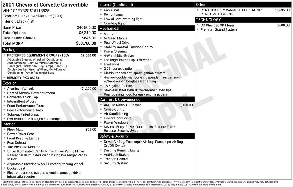 2001 Chevrolet Corvette Base