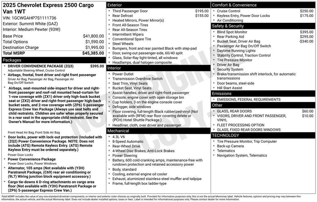 2025 Chevrolet Express 2500 Work Van Cargo