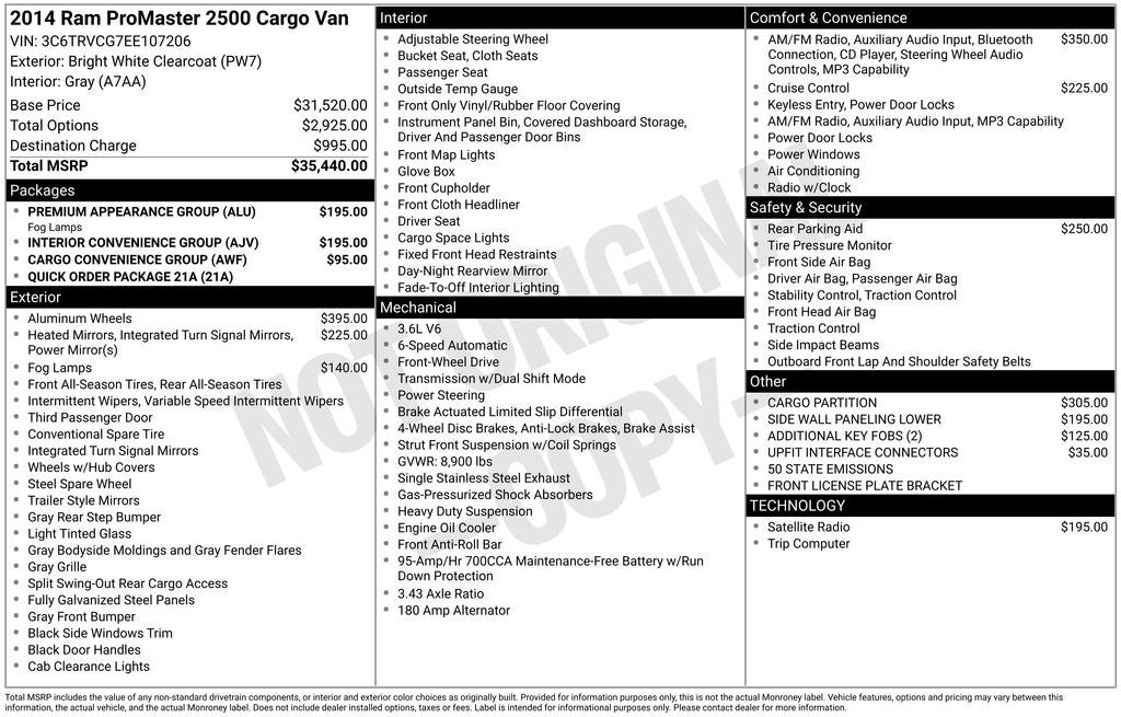 2014 RAM ProMaster 2500 High Roof